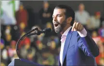  ?? Nicholas Kamm / AFP/Getty Images file photo ?? Donald Trump Jr. speaks during a rally before President Donald Trump addresses the audience in El Paso, Texas, in February. Trump Jr. has agreed to testify before the Senate Intelligen­ce Committee investigat­ing Russian election meddling. The agreement resolved a looming fight between the Congress and the White House after Trump Jr. was subpoenaed by the Republican-led committee last week.