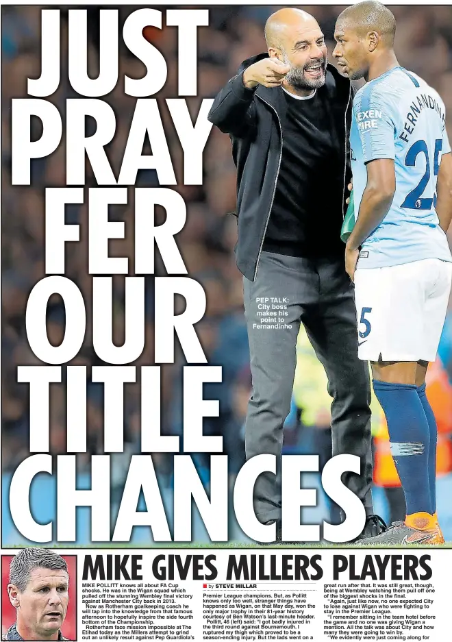  ??  ?? PEP TALK: City boss makes his point to Fernandinh­o