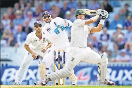  ?? AFP PHOTO ?? Shane Watson’s 176 helped Australia finally get a good start in an Ashes test this summer. Interestin­gly, Watson’s decision review went in his favour for a change.