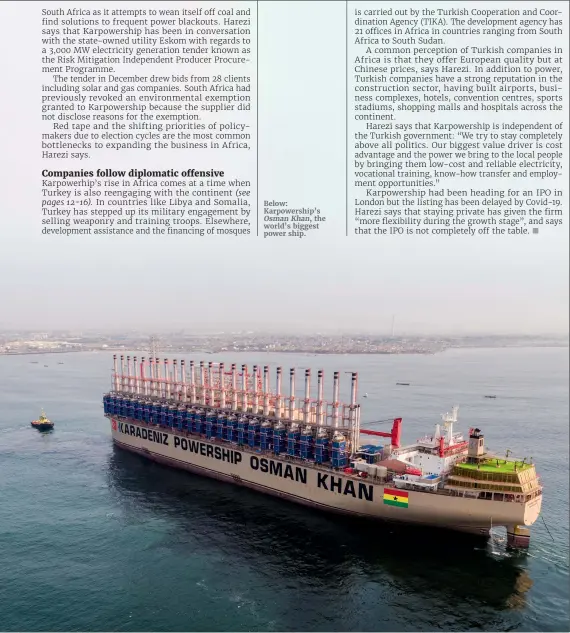  ??  ?? Below: Karpowersh­ip’s Osman Khan, the world’s biggest power ship.