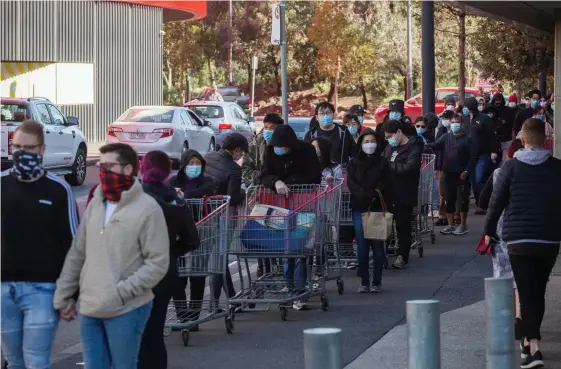  ?? Picture: PAUL JEFFERS ?? Huge lines to get into Costco in Docklands in the midst of further restrictio­ns likely for Victoria whose COVID-19 case numbers are growing.