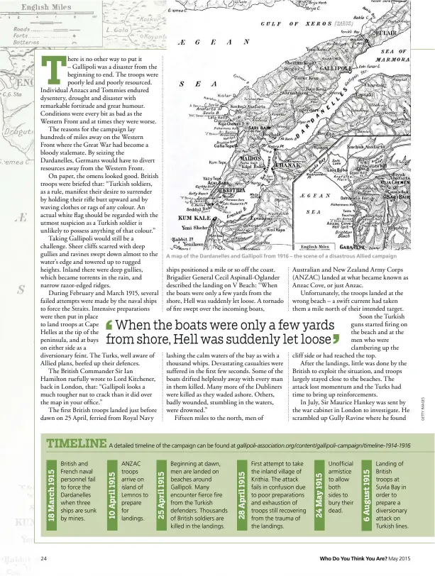  ??  ?? A map of the Dardanelle­s and Gallipoli from 1916 – the scene of a disastrous Allied campaign
Who Do You Think You Are?