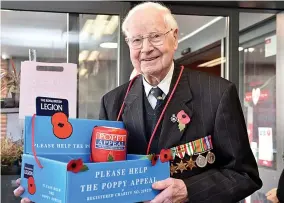  ??  ?? Proud…Wally sold poppies for 55 years and, inset, as a young WWII soldier