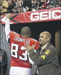  ??  ?? After a 2007 season where he had 42 catches for 444 yards and five touchdowns despite losing quarterbac­k Michael Vick, the Falcons released Crumpler.