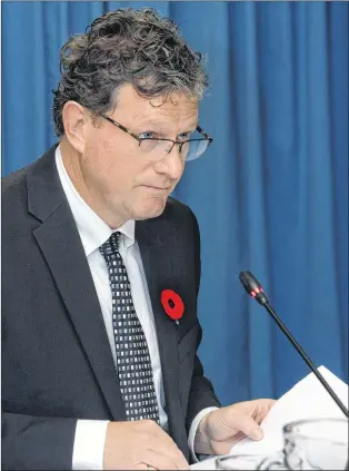  ?? JOE GIBBONS/THE TELEGRAM ?? Memorial University engineerin­g professor Stephen Bruneau at the Commission of Inquiry Respecting the Muskrat Falls Project on Monday morning.
