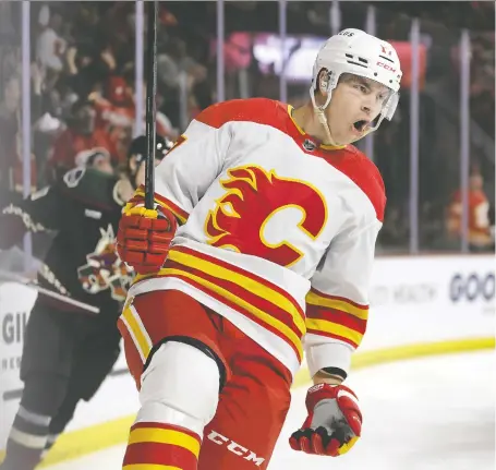  ?? CHRISTIAN PETERSEN/GETTY IMAGES FILES ?? In his first season with the Flames, Yegor Sharangovi­ch has tied Mikhail Grabovski's record for the most points in an NHL season by a Belarusian player — and is sure to claim the record as his own with three games to go, writes Danny Austin.