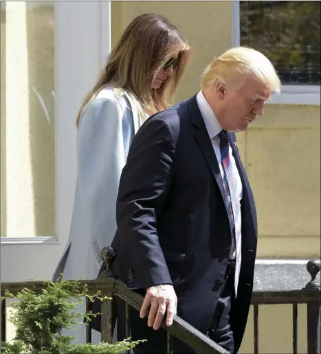  ?? AP PHOTO/SUSAN WALSH ?? President Donald Trump and first lady Melania Trump leave after attending services at St. John’s Church in Washington, on Sunday. The president last week named today a National Day of Prayer for victims of Hurricane Harvey.