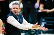  ?? ASSOCIATED PRESS ?? Ohio State coach Chris Holtmann continues to argue after being whistled for a technical foul in the second half Thursday in a loss at Michigan State.