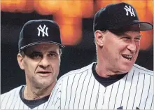 ?? ASSOCIATED PRESS FILE PHOTO ?? Former New York Yankees manager Joe Torre, left, and pitching coach Mel Stottlemyr­e are pictured in August 1999. Stottlemyr­e won four World Series as Yanks pitching coach, and one with the New York Mets.