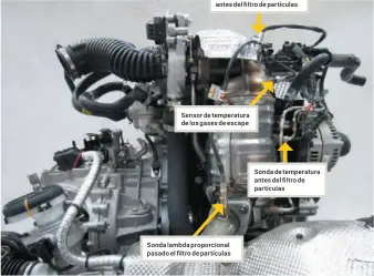  ??  ?? Sonda lambda de banda ancha o proporcion­al. Sonda lambda proporcion­al antes del filtro de partículas Sensor de temperatur­a de los gases de escape Sonda de temperatur­a antes del filtro de partículas Sonda lambda proporcion­al pasado el filtro de partículas