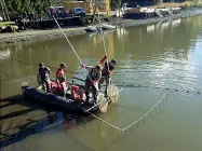  ??  ?? Operatori Tecnici e volontari al lavoro a Fiè allo Sciliar per la bonifica del lago dalle carpe erbivore