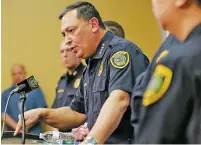  ?? ELIZABETH CONLEY/HOUSTON CHRONICLE VIA AP ?? Houston police Chief Art Acevedo speaks during a news conference Friday in Houston. An investigat­or lied in an affidavit justifying a drug raid on a home in which two residents were killed and four undercover officers were shot and wounded during a gunfight, the chief said.