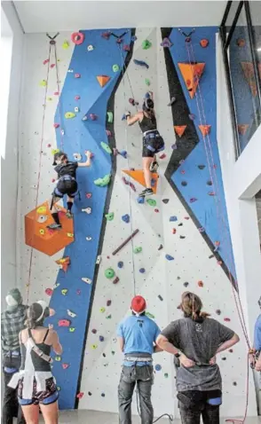  ?? Pictures: SUPPLIED ?? A group of people brave the mountain climbing wall at the recent Adventure Mile and Market held at Hope Schools