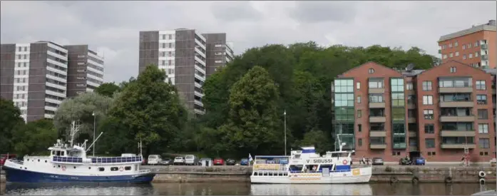  ??  ?? ÖPPET OCH GRÖNT. Professor Gadds gamla trädgård är belägen till höger om de karakteris­tiska höghusen vid Aura å som syns till vänster i bilden.