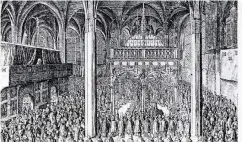  ??  ?? Noch im Jahr 1629 trennte ein so genannter Lettner den Altarberei­ch vom Kirchenrau­m, in dem sich die Gläubigen befanden.
