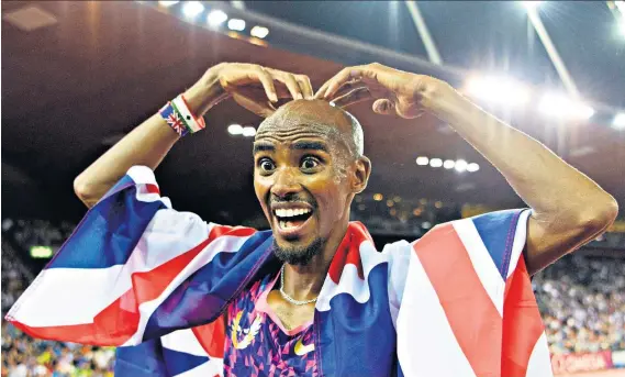  ??  ?? All over: Mo Farah celebrates victory in his final track race in Zurich last night
