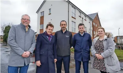  ?? ?? The former bakery site has been regenerate­d to create 88 houses. From left: WHG technical director John Bedford, West Midlands Mayor Andy Street, Vistry Partnershi­ps pre-constructi­on director Adam Sharpe, Gatehouse Bank chief commercial officer Paul Stockwell and Vistry Partnershi­ps communicat­ions manager Jade Wilkes