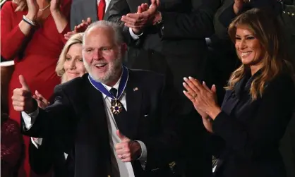  ?? Photograph: Mandel Ngan/AFP/Getty Images ?? Rush Limbaugh in February last year during a ceremony in which he was awarded the Presidenti­alMedal of Freedom by Donald Trump.