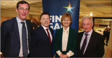  ??  ?? At the Fine Gael convention were, from left: general election candidate for Cork East Pa O’Driscoll, local election candidate Cian Moriarty, MEP Deirdre Clune and local election candidate Liam Madden.