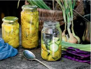  ?? NICOLA GALLOWAY ?? This zucchini and purple bean mustard pickle will last up to six months in the cupboard.