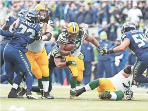  ?? JOE NICHOLSON / USA TODAY SPORTS ?? Running back Eddie Lacy will likely be lining up for the Seahawks when Green Bay opens its 2017 regular-season schedule at Lambeau Field on Sept. 10 against Seattle.