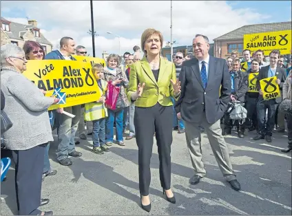  ??  ?? Nicola Sturgeon and Alex Salmond during an election campaign event in Inverurie in 2015