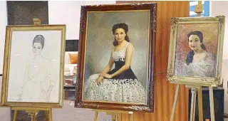  ??  ?? Chona Kasten’s portrait by Soyer dela Puente (1963) and two in oil by Fernando Amorsolo (1943 and 1953) courtesy of Leon Gallery