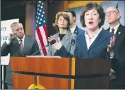  ?? AP/J. SCOTT APPLEWHITE ?? Sen. Susan Collins, R-Maine, pushes for provisions on lowering health care costs at a news conference Wednesday, but the measure was excluded from the final spending agreement later in the day.