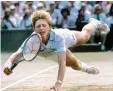  ?? Foto: dpa ?? 1985: Boris Becker hechtet in seinem Wohnzimmer zum ersten Titel.