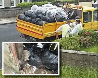  ??  ?? A truckload of rubbish from the property. Inset: some of the bags, ripped open by rodents.