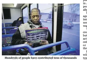  ??  ?? Hundreds of people have contribute­d tens of thousands of U.S. dollars to help James Robertson, whose
car stopped working ten years ago. He’s had perfect work attendance for more than 12 years.