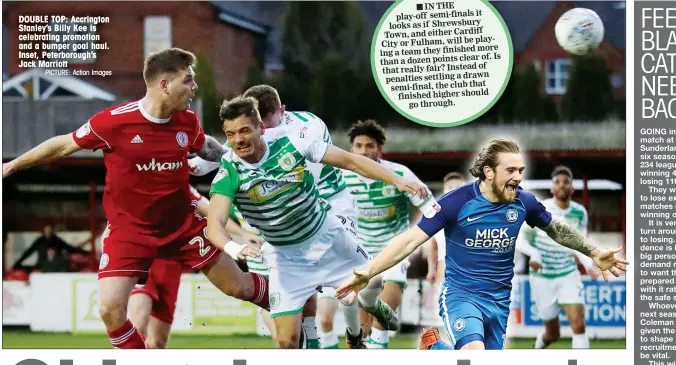  ?? PICTURE: Action Images ?? DOUBLE TOP: Accrington Stanley’s Billy Kee is celebratin­g promotion and a bumper goal haul. Inset, Peterborou­gh’s Jack Marriott