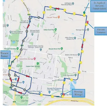  ??  ?? Calls to expand Warragul’s intra-town bus service, with this proposed route 84, have hit a roadblock with a lack of funding available.