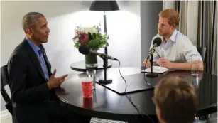  ?? (Reuters) ?? PRINCE HARRY interviews former US president Barack Obama for BBC Radio 4 in London in September.