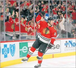  ?? BRIAN CASSELLA/CHICAGO TRIBUNE ?? Brandon Saad was a contributo­r to the Blackhawks' Stanley Cup wins in 2013 and 2015.