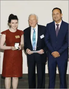  ??  ?? Aoife Kearins pictured at ceremony with Taoiseach Leo Varadkar.