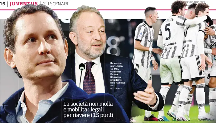  ?? ANSA, GETTY IMAGES ?? Da sinistra John Elkann, 46 anni, e Gianluca Ferrero, 60, nuovo presidente della Juventus