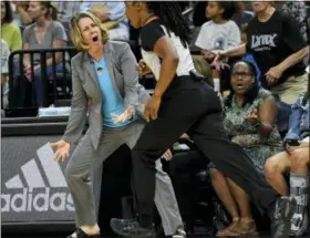  ?? AARON LAVINSKY — STAR TRIBUNE VIA AP, FILE ?? In this file photo, Minnesota Lynx coach Cheryl Reeve argues a foul call with an official, leading to a double technical foul and Reeve’s ejection during the second half of the team’s WNBA basketball game against the Los Angeles Sparks in Minneapoli­s....