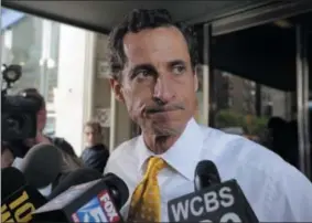  ?? AP FILE PHOTO ?? former Democratic U.S. Rep. Anthony Weiner leaves his apartment building in New York ON jUL.Y 24, 2013. Weiner is to be sentenced Monday, Sept. 25, 2017, for sending obscene material to a 15-year-old girl in 2016.