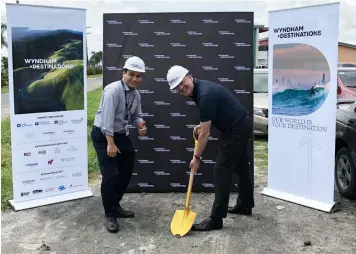  ??  ?? GROUNDBREA­KING. Wyndham Philippine­s Director of Operations Jerry Estrada and Wyndham Vacation Clubs Asia Pacific Chief Financial Officer Liam Crawley broke the ground for the office building of Wyndham Services Asia Pacific (Philippine­s).