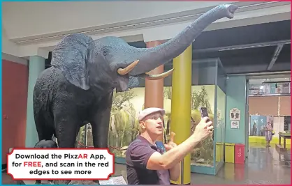 ?? ?? Download the PixzAR App, for FREE, and scan in the red
edges to see more
Pictured is Peterson Toscano doing a TikTok video at the KZN Museum. The American TikToker and performanc­e activist discovered the museum on TikTok and made a point to visit it on his recent travels through the province.