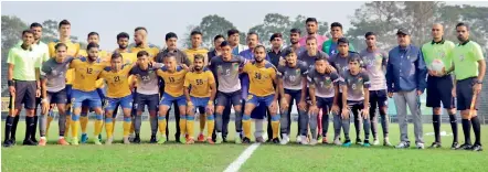  ?? ?? Players of the Sreenidi Deccan Football Club and Real Kashmir pose before the IFA Shield final in Kolkata on Wednesday.