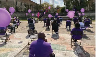  ?? (Pine Bluff Commercial/Byron Tate) ?? At Tuesday’s Domestic Violence Walk, speakers urged people suffering in abusive relationsh­ips to break free of them.