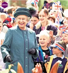  ??  ?? The Queen, the Duke of Edinburgh, Princess Anne, Prince Charles, Prince Andrew and a new arrival, Prince Edward, at Windsor on her 39th birthday (above left); stopping at Portsmouth during her tour of 36 counties in 10 weeks to mark her Silver Jubilee...