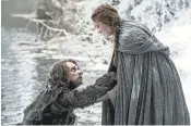  ?? HBO ?? At the end of the last season, Sansa (Sophie Turner, right) and Theon (Alfie Allen) were fleeing Winterfell to escape from her abusive husband, Ramsay.