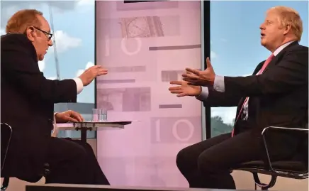  ??  ?? Under pressure: Boris Johnson is put on the defensive by BBC interviewe­r Andrew Neil yesterday