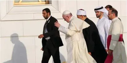  ?? (Ahmed Jadallah/Reuters) ?? POPE FRANCIS arrives yesterday at the Sheikh Zayed Grand Mosque in Abu Dhabi.