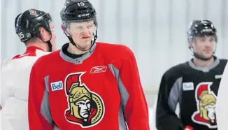  ?? JULIE OLIVER/OTTAWA CITIZEN ?? Jason Spezza, shown at a recent practice at the Bell Sensplex, has had issues with his back in the past.