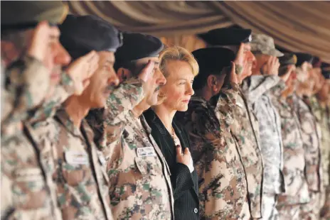  ??  ?? US envoy Alice Wells attends a ceremony at Amman military airport, Jordan in 2016. Ms Wells was reported to be involved in July talks with the Taliban where the militants asked for recognitio­n of their political office in the Qatari capital, Doha Reuters