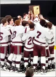  ?? PHOTOS COURTESY OF CULVER ACADEMIES ?? The Culver Academy Varsity A team celebrates on the ice after winning the state championsh­ip